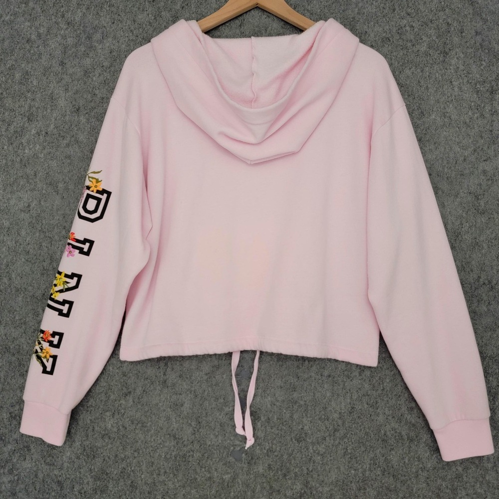PINK Victorias Secret Hoodie Womens M Pink Floral Logo Embroidered Crop Pullover - Picture 5 of 14